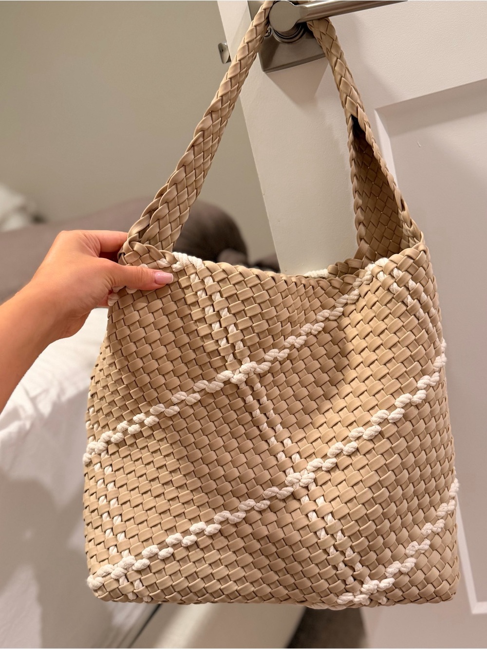 Melie Bianco Johanna Nylon Woven Shoulder Bag Almond